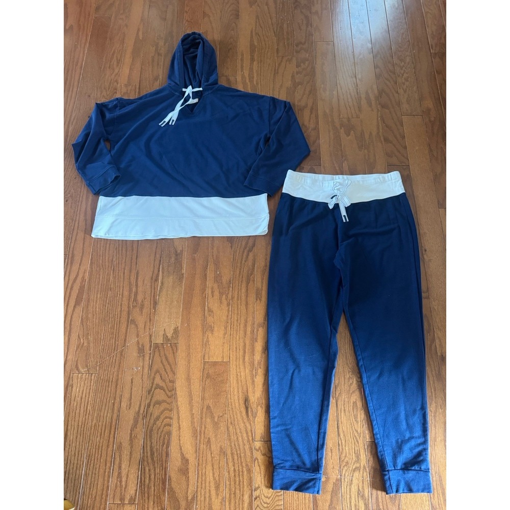 Chico's Zenergy Navy White Colorblock Hoodie and Jogger Lounge Set Size 1 & 2